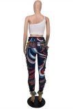 Colour Sexy Casual Print Tassel Backless Spaghetti Strap Sleeveless Two Pieces