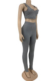 Grey Casual Sportswear Solid Vests Pants U Neck Sleeveless Two Pieces
