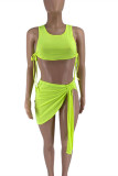 Orange Fashion Sexy Solid Bandage Asymmetrical O Neck Sleeveless Two Pieces