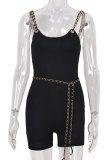 Black Sexy Solid Chains Spaghetti Strap Skinny Jumpsuits