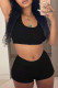 Black Casual Sportswear Solid Vests U Neck Sleeveless Two Pieces