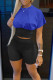 Blue Casual Solid Patchwork O Neck Short Sleeve Two Pieces