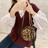 Apricot Fashion Casual Print Leopard Chains Messenger Bag