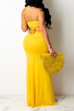 Red Sexy Solid Patchwork Spaghetti Strap Sleeveless Two Pieces