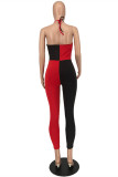 Red Sexy Casual Patchwork Backless Halter Skinny Jumpsuits