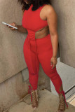 Red Sexy Casual Solid Asymmetrical O Neck Sleeveless Two Pieces