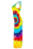 Yellow Fashion Casual Tie Dye Printing U Neck Vest Dress