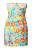 Colour Sexy Print Patchwork Strapless Pencil Skirt Dresses