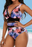 White Sexy Print Hollowed Out Split Joint Mesh Swimwears