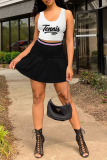 Black White Casual Print Patchwork U Neck Sleeveless Two Pieces