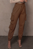 Brown Casual Solid Split Joint Harlan Mid Waist Harlan Solid Color Bottoms