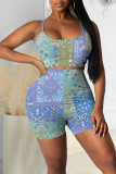 Pink Casual Print Patchwork Spaghetti Strap Two Pieces