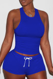 Royal Blue Casual Sportswear Solid Basic O Neck Sleeveless Two Pieces