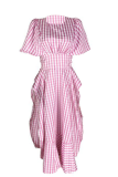 Pink Casual Plaid Patchwork O Neck Irregular Dress Dresses