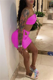 Pink Fashion Sexy Print Backless Strap Design Strapless Sleeveless Three-piece Set