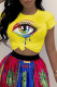 Yellow Fashion Casual Eyes Printed Basic O Neck T-Shirts