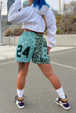 Blue Casual Print Patchwork Straight Mid Waist Straight Full Print Bottoms