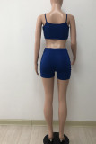 Rose Red Sexy Solid Patchwork Fold Spaghetti Strap Sleeveless Two Pieces
