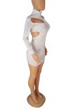 Silver Sexy Solid Hollowed Out Half A Turtleneck Skinny Jumpsuits