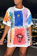 White Fashion Casual Print Basic O Neck T-Shirts