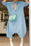 Baby Blue Fashion Casual Solid Basic V Neck Loose Jumpsuits