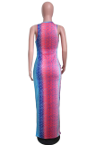 Colour Sexy Print Patchwork Halter Pencil Skirt Dresses