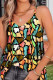 Yellow Casual Print Patchwork V Neck Tops