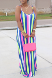 Blue Casual Striped Patchwork Spaghetti Strap Straight Dresses
