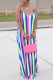 Baby Blue Casual Striped Patchwork Spaghetti Strap Straight Dresses