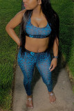 Blue Fashion Sexy Printed Vest Trousers Set