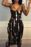 Orange Fashion Sexy Print Backless Spaghetti Strap Sleeveless Dress