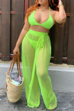 Fluorescent Green Sexy Solid Patchwork Mesh Swimwears