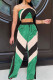Fluorescent Green Casual Color Lump Print Patchwork Strapless Sleeveless Two Pieces
