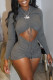 Dark Gray Sexy Casual Solid Hollowed Out O Neck Skinny Romper