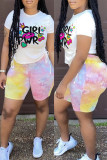 White Fashion Casual Print Strap Design O Neck Short Sleeve Two Pieces