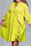 Yellow Casual Solid Patchwork Turndown Collar Cake Skirt Dresses