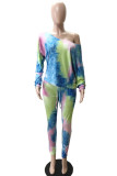 Multicolor Fashion Casual Tie Dye Printing Oblique Collar Long Sleeve Two Pieces