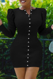 Red Fashion Casual Solid Patchwork V Neck Long Sleeve Dresses
