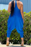 Blue Casual Solid Backless Spaghetti Strap Harlan Jumpsuits