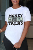 White Fashion Casual Print Basic O Neck T-Shirts