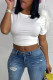 White Fashion Casual Solid Patchwork O Neck T-Shirts
