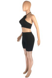 Pink Fashion Casual Solid Backless Halter Sleeveless Two Pieces