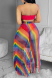 Red Fashion Sexy Print See-through Backless Strapless Sleeveless Two Pieces