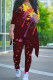 Burgundy Casual Print Patchwork Asymmetrical O Neck Nine Points Sleeve Two Pieces