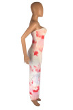 White Fashion Sexy Print Backless Strapless Sleeveless Dress
