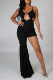 Rose Red Fashion Sexy Solid Hollowed Out Backless Spaghetti Strap Irregular Regular Jumpsuits