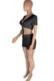 Pink Fashion Casual Solid Bandage V Neck Short Sleeve Two Pieces