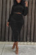 Black Fashion Casual Solid Fold Turtleneck Long Sleeve Two Pieces