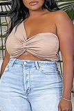 Khaki Sexy Solid Patchwork Tops