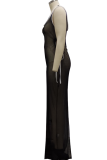Black Sexy Solid Mesh Off the Shoulder Straight Dresses